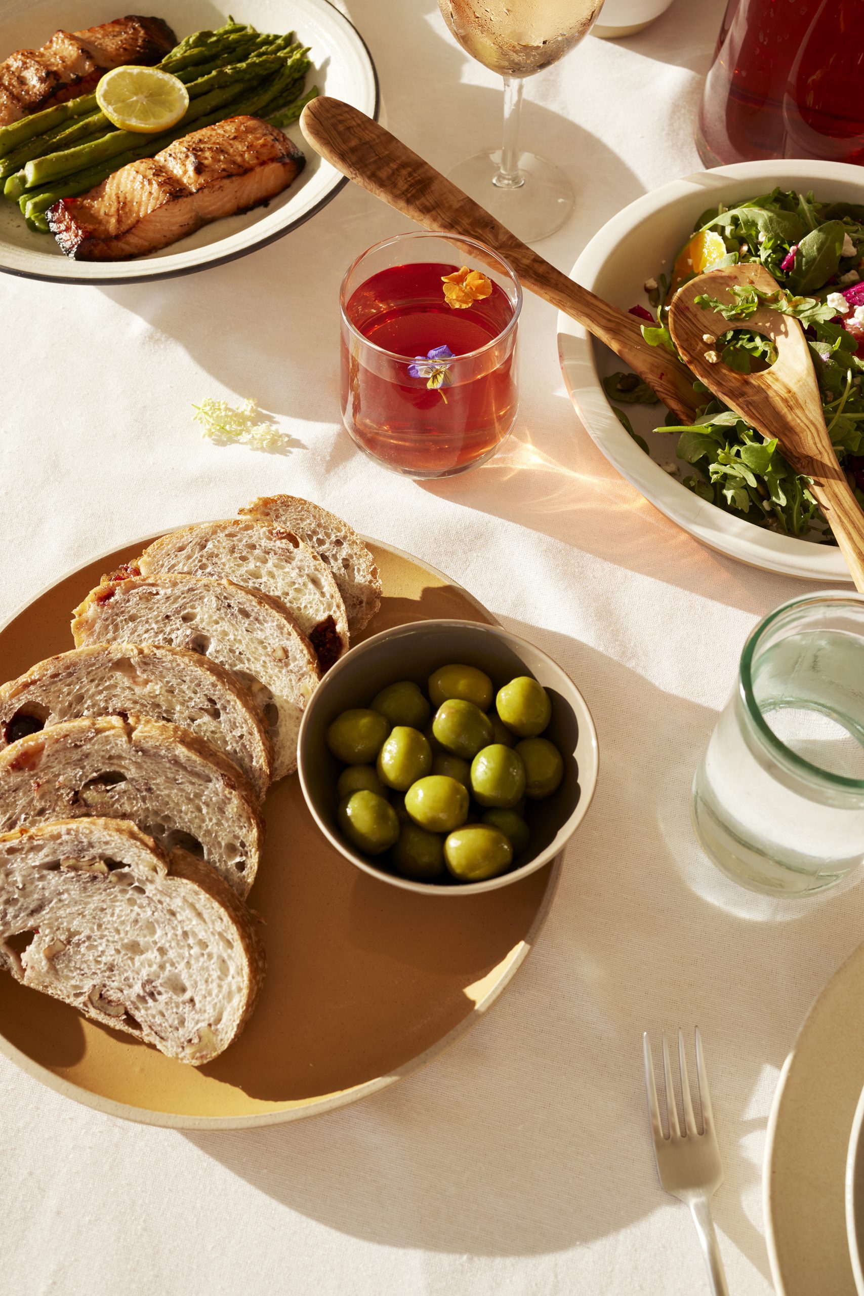 Food and beverages on dining table