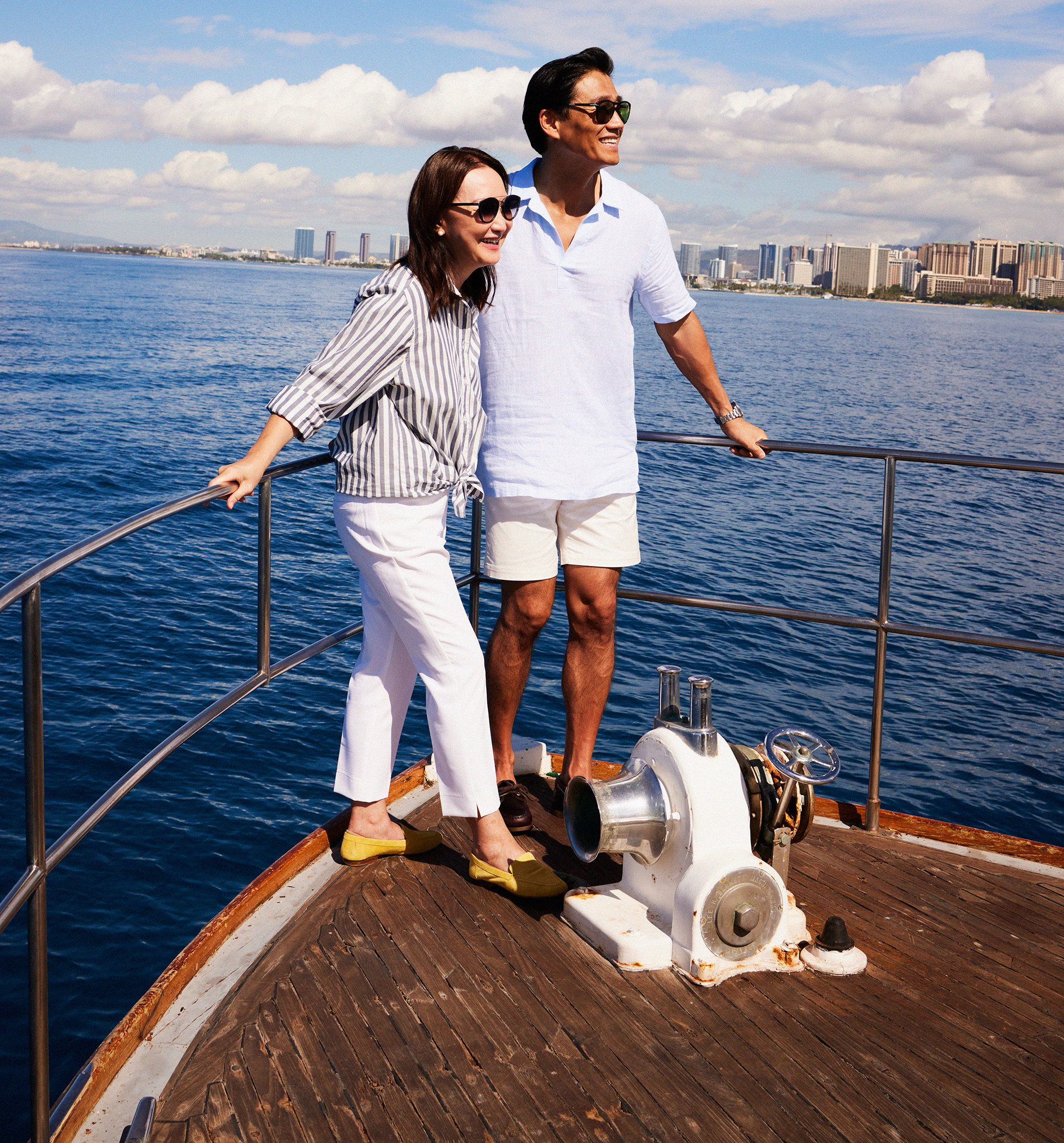 Happy couple on yacht