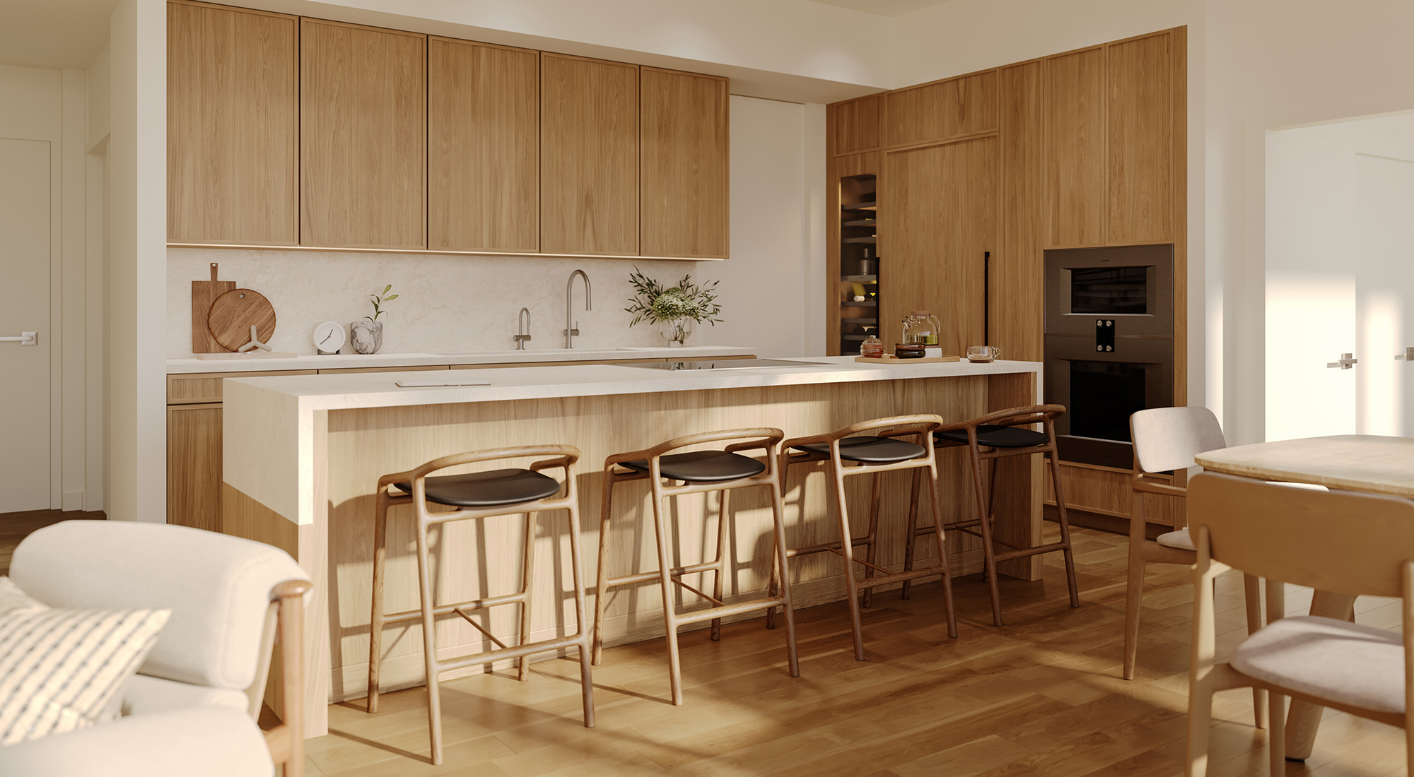 Kitchen with island and seating